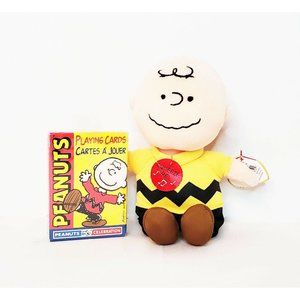 PEANUTS CHARLIE BROWN Ty Plush and  VINTAGE PLAYING CARDS 2000